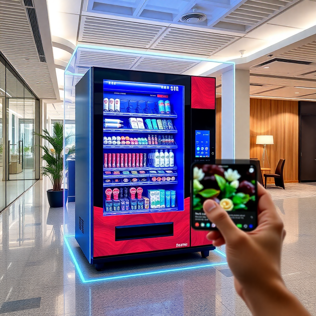 AR vending machine configurator interface showing holographic placement and Nestle branding