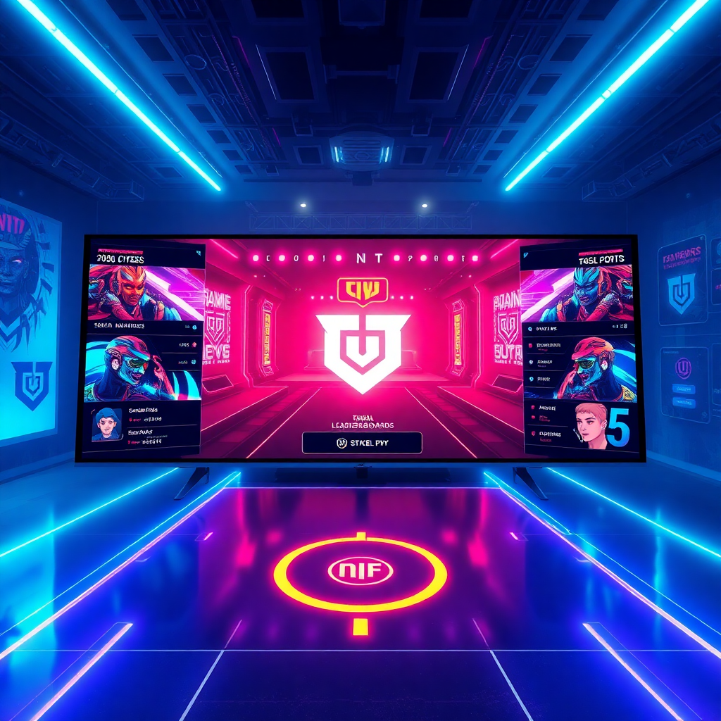 Competitive multiplayer arena UI with esports aesthetic